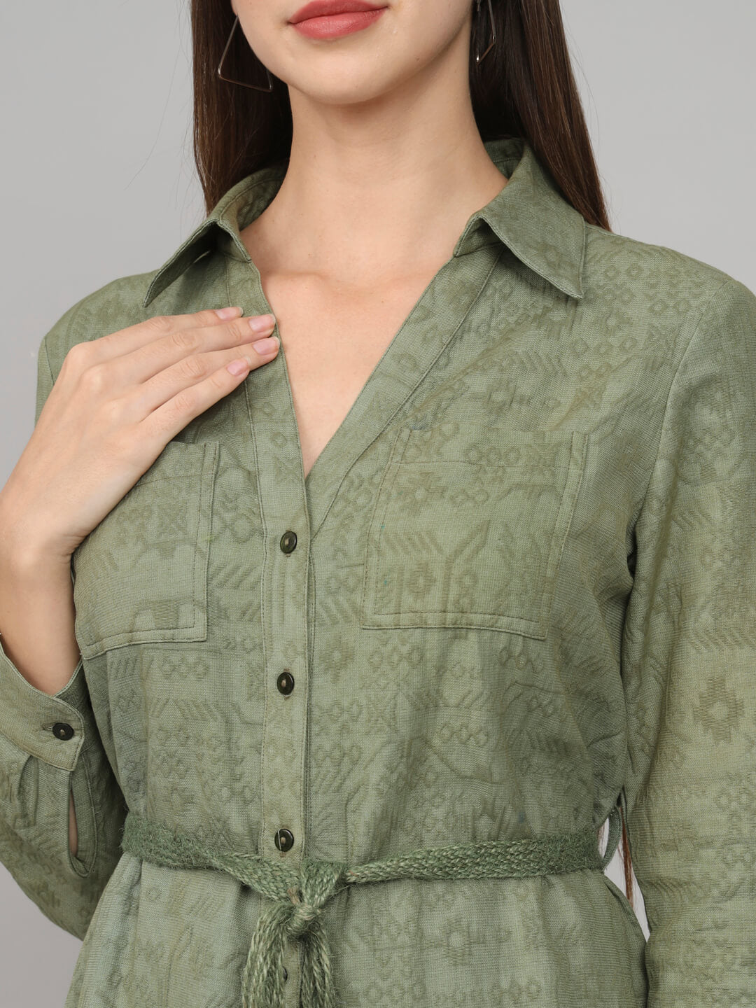 Green Shirt Belted Dress