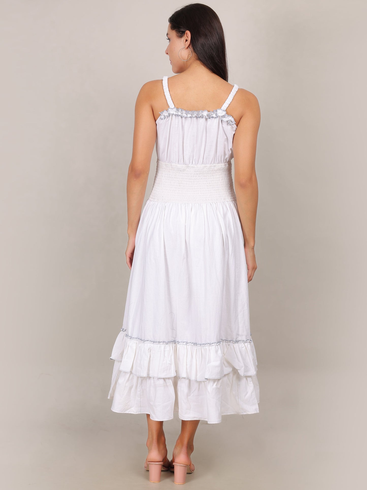 Elegant White Ruffle Midi