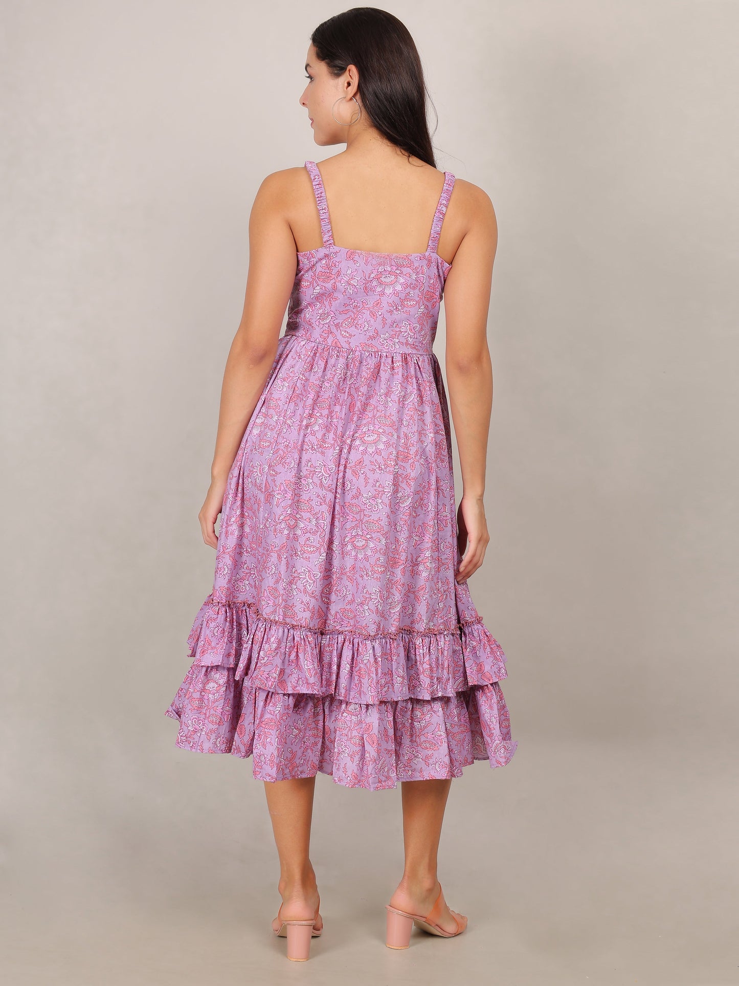 Floral Pink Tiered Midi