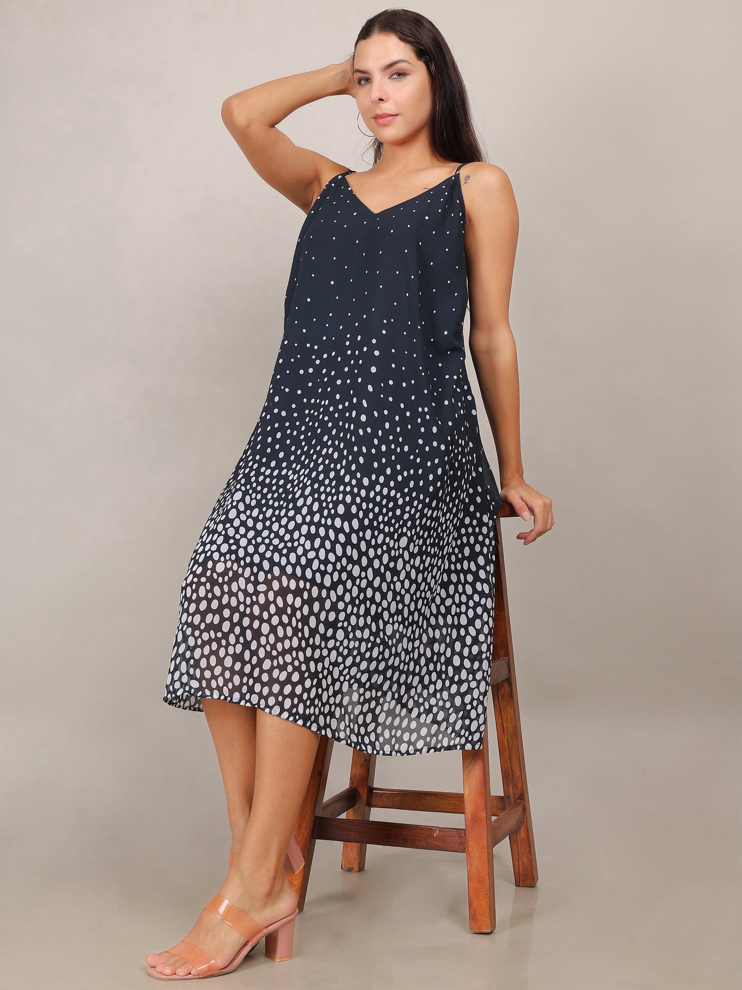 Midnight Dots Belted Midi Dress