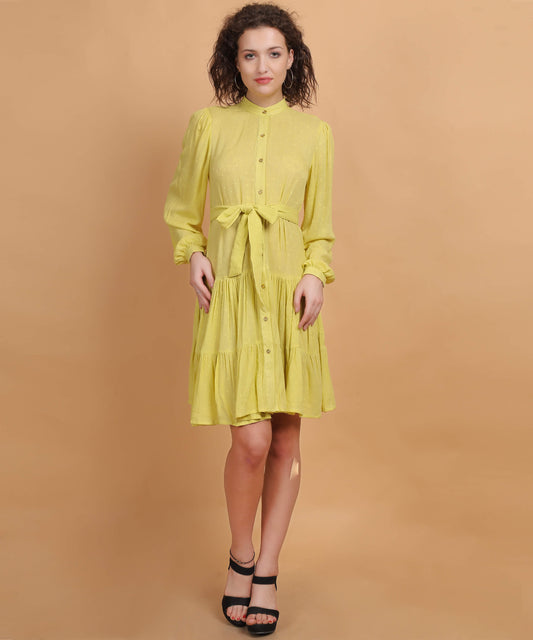 Women’s Rayon Dobby shirt above the knee dress With Belt