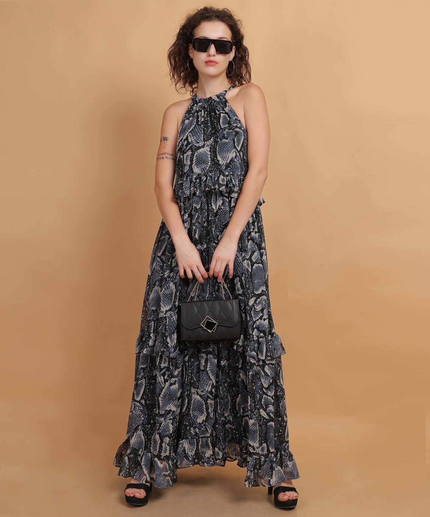 Women's Snake Print Halter Neck Maxi Dress