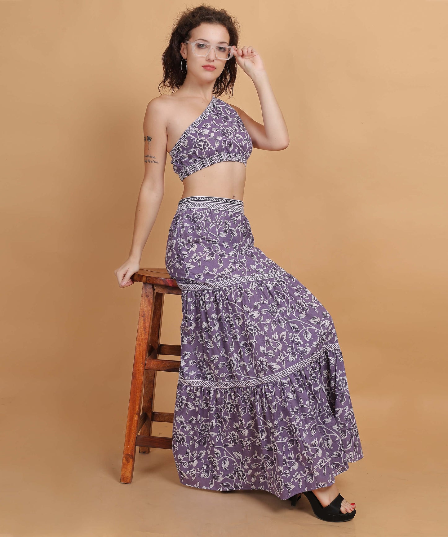 Lavender Floral One-Shoulder Co-Ord Set
