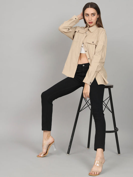 Beige Drop Shoulder Shirt