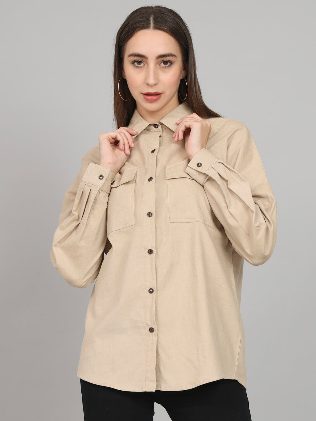 Beige Drop Shoulder Shirt