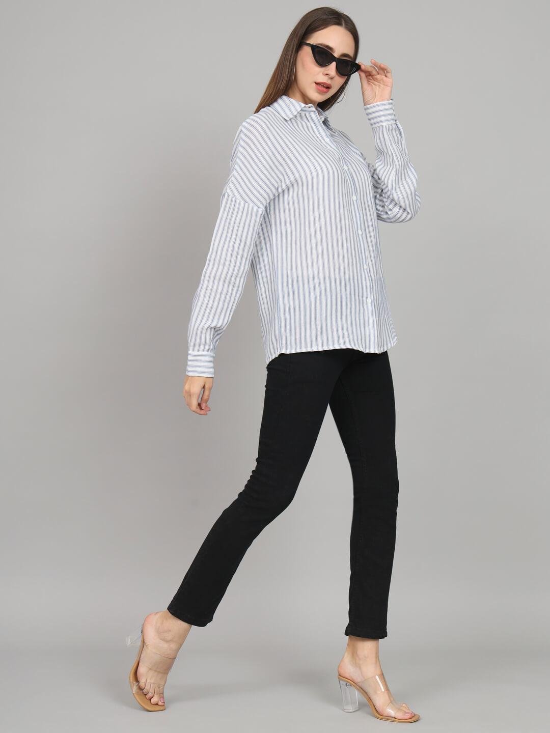 Blue and white drop shoulder shirt