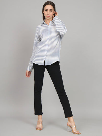Blue and white drop shoulder shirt