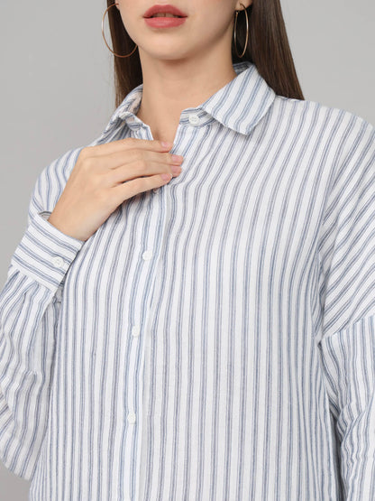 Blue and white drop shoulder shirt