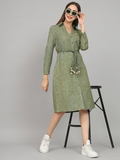 Green Shirt Belted Dress