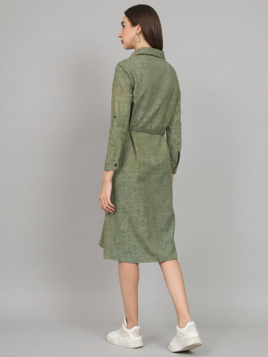 Green Shirt Belted Dress
