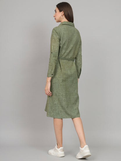 Green Shirt Belted Dress