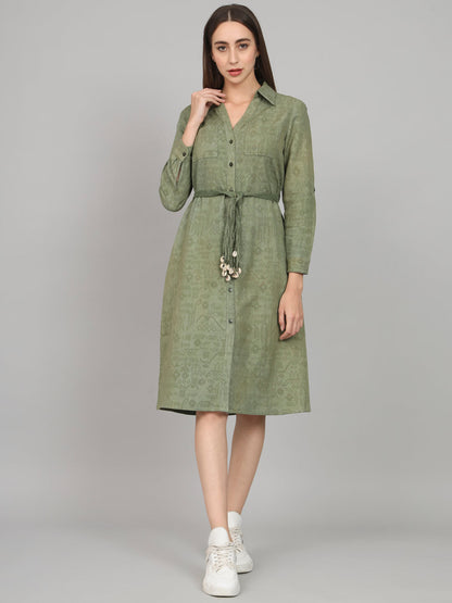 Green Shirt Belted Dress