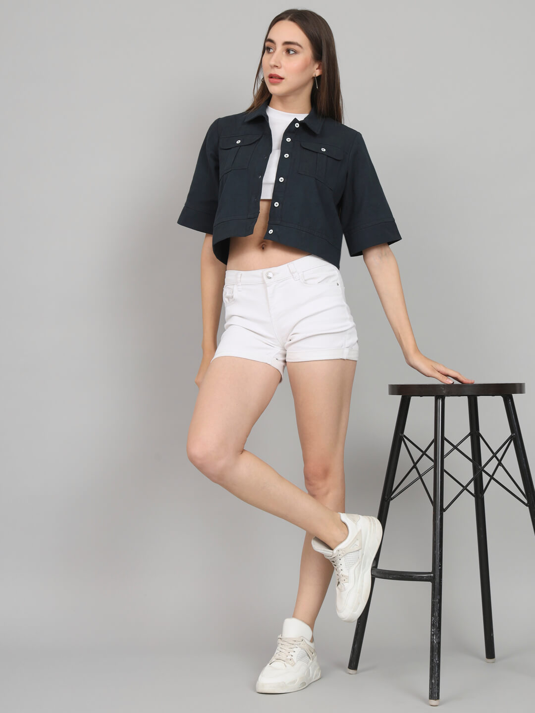 Pleated Pocket crop overshirt