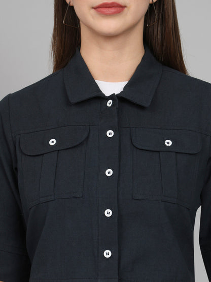 Pleated Pocket crop overshirt
