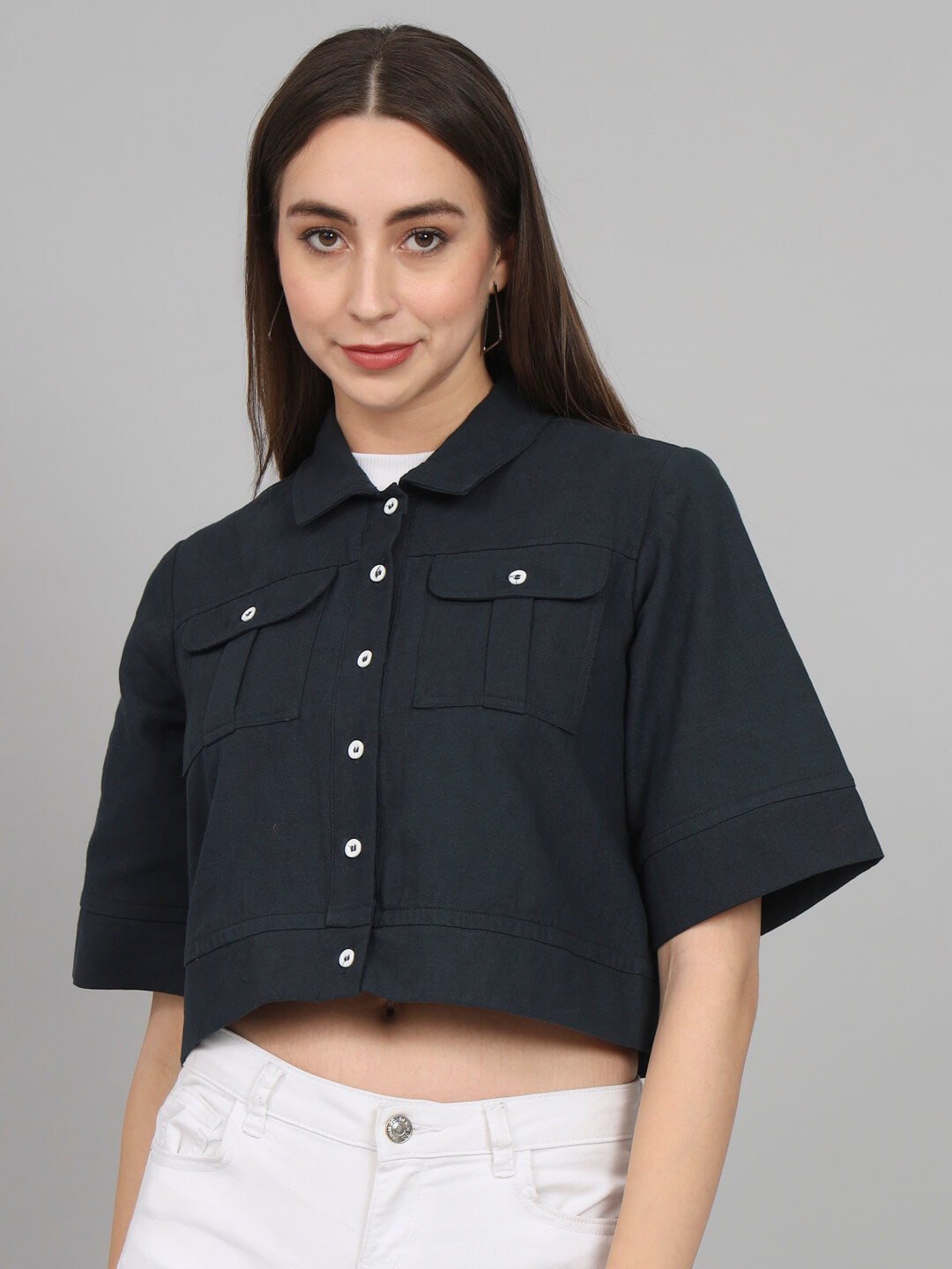 Pleated Pocket crop overshirt
