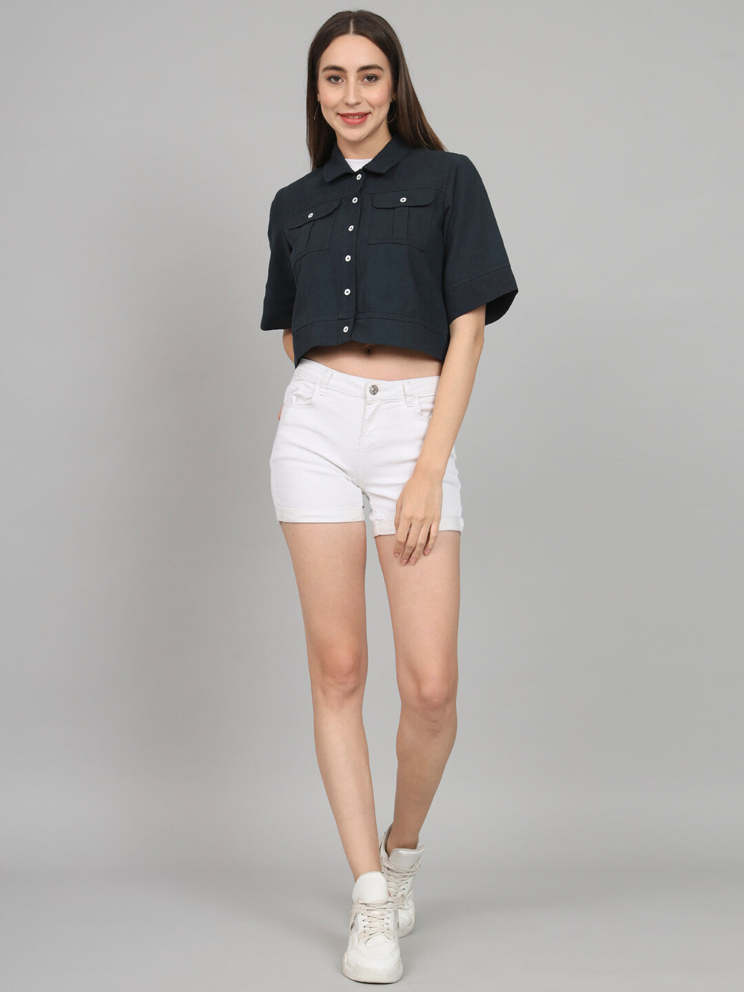Pleated Pocket crop overshirt