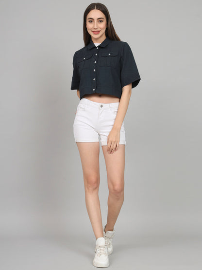 Pleated Pocket crop overshirt