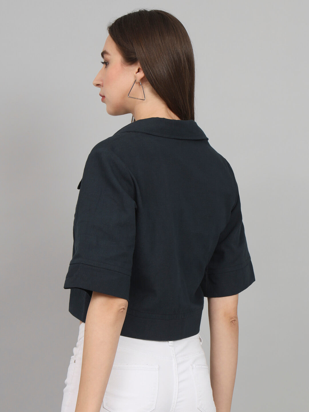 Pleated Pocket crop overshirt