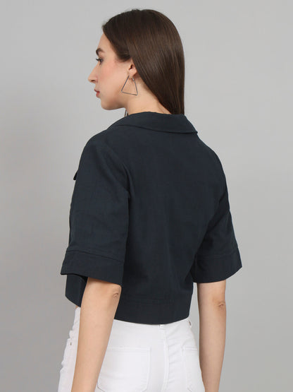 Pleated Pocket crop overshirt