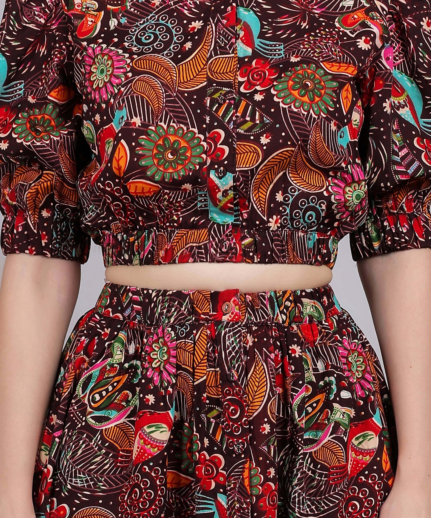 MAROON PRINTED SKIRT& TOP