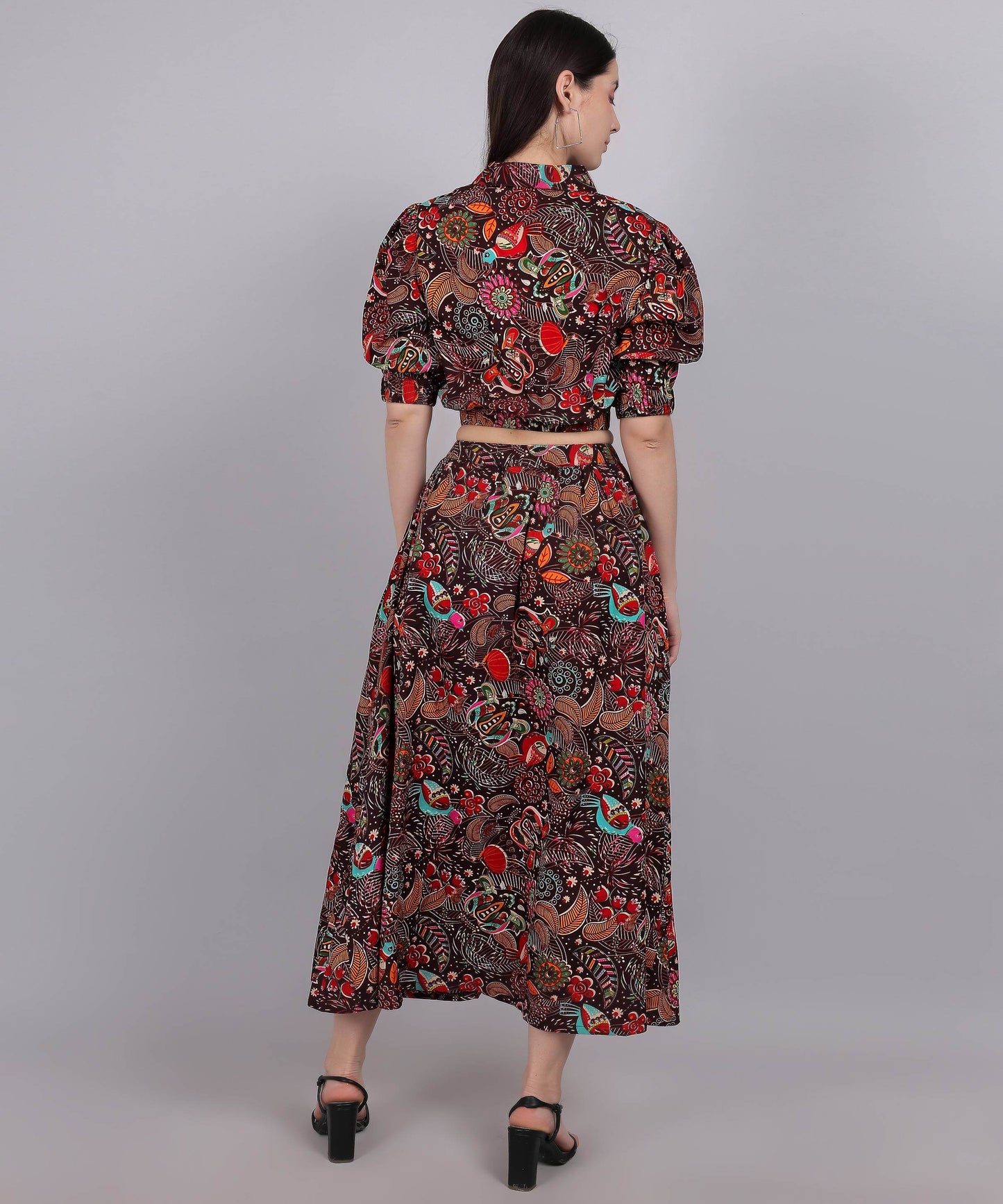 MAROON PRINTED SKIRT& TOP