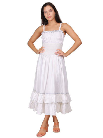 Elegant White Ruffle Midi