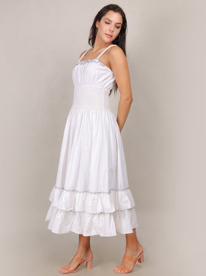 Elegant White Ruffle Midi