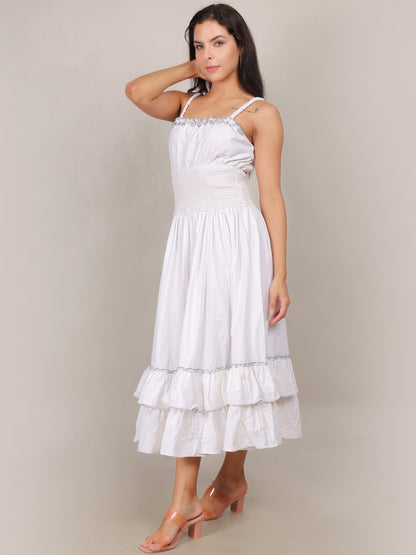 Elegant White Ruffle Midi