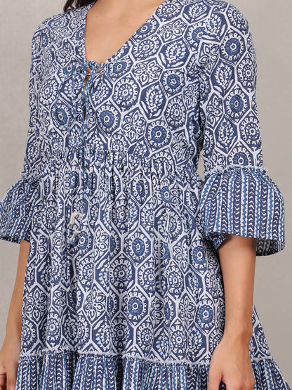 Indigo Print  Mini Dress