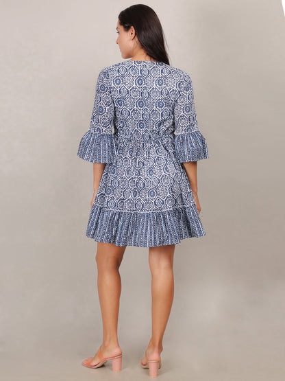 Indigo Print  Mini Dress