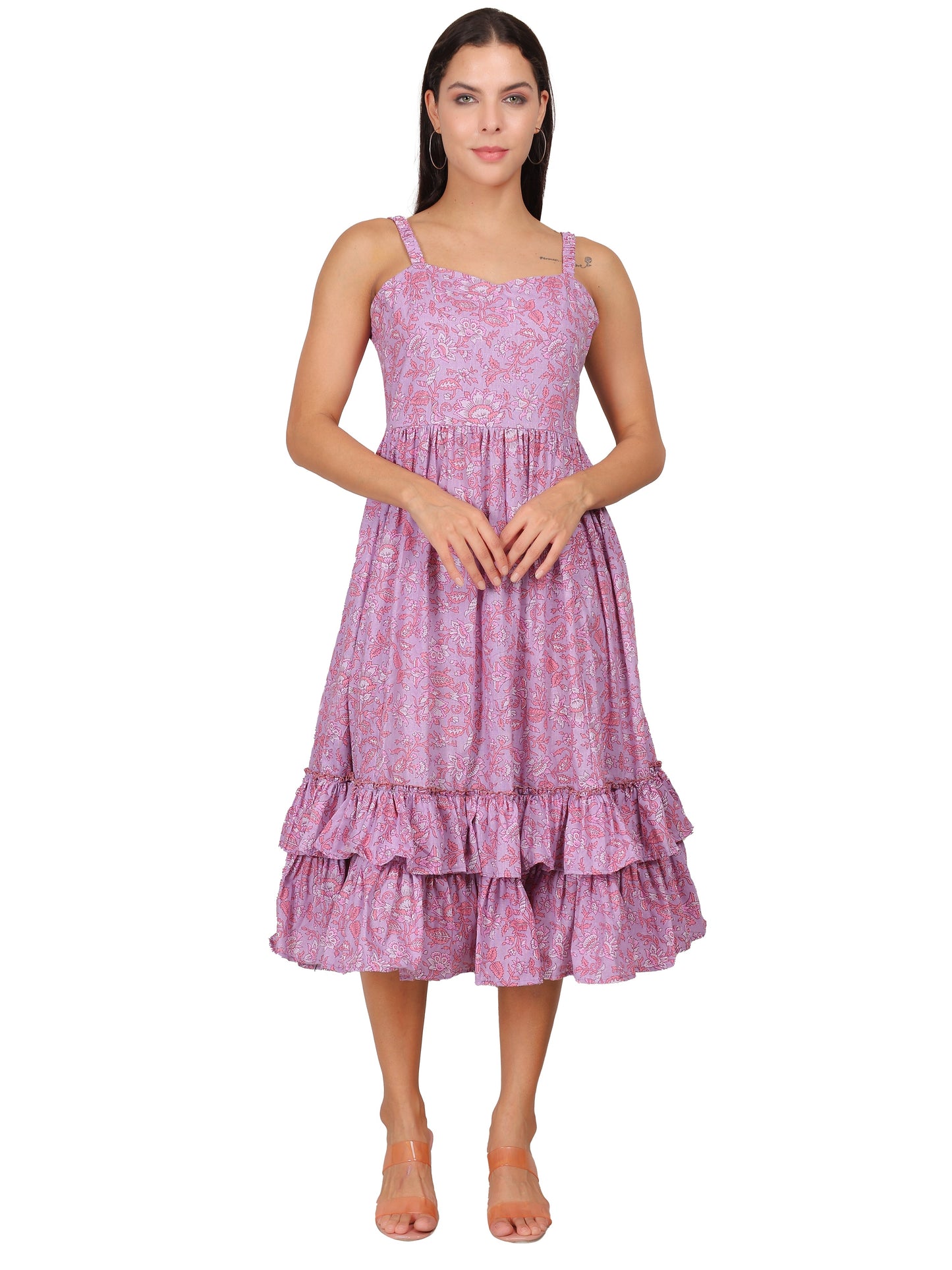 Floral Pink Tiered Midi