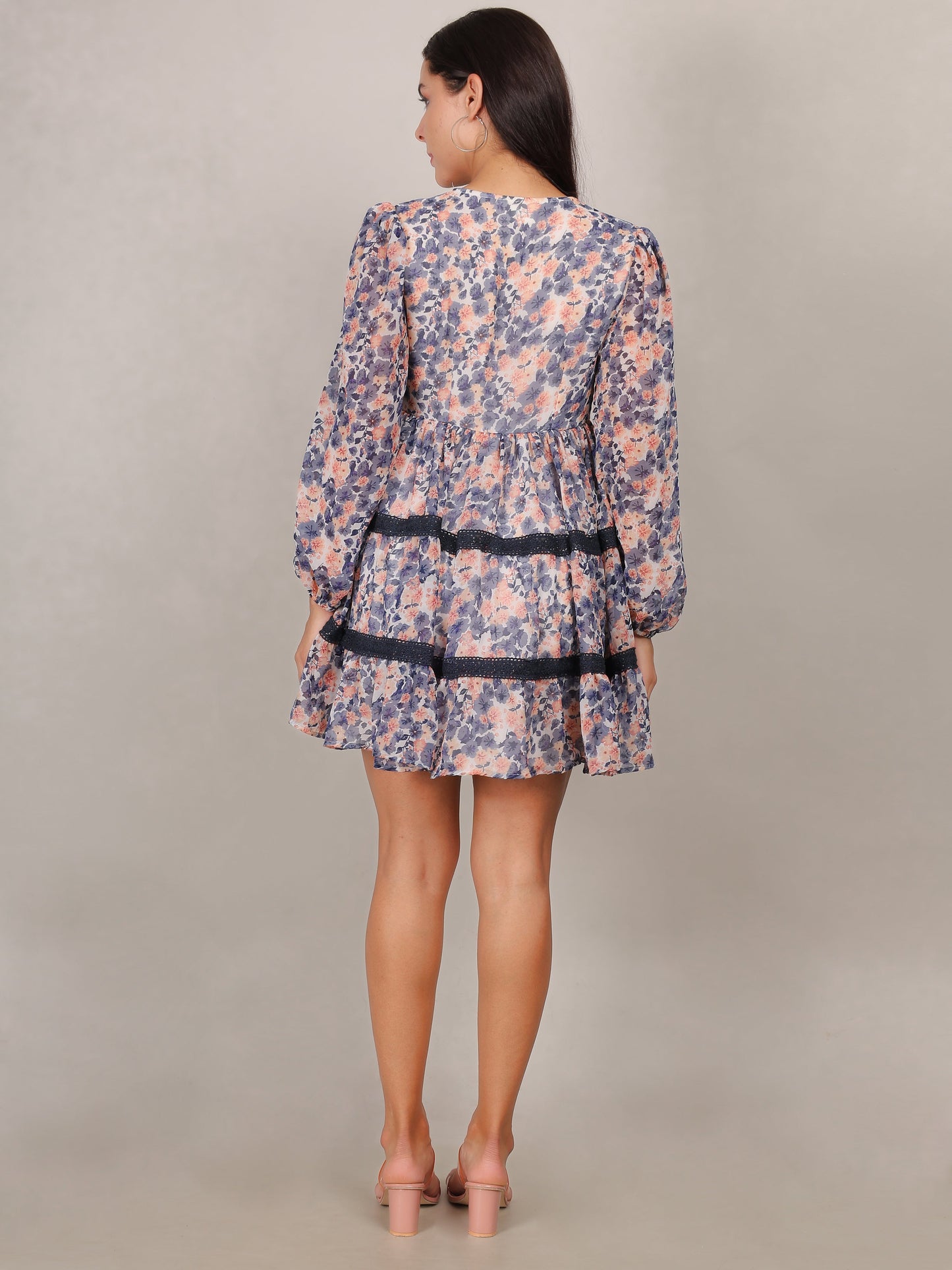 Floral Boho Dress with Sheer Sleeves