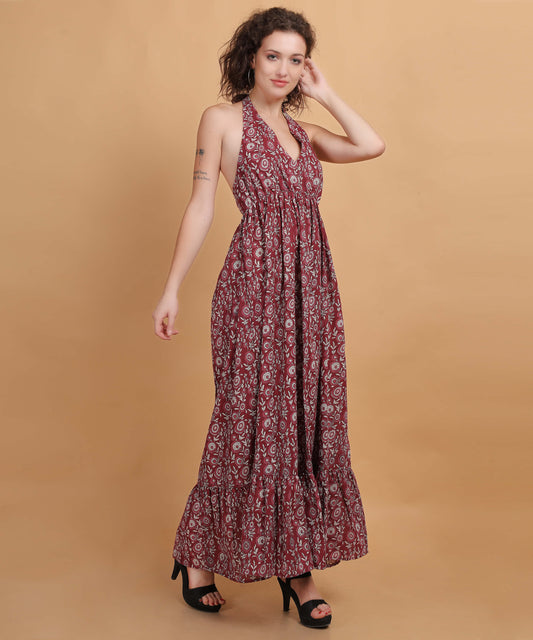 Bohemian Red Halter Maxi Dress