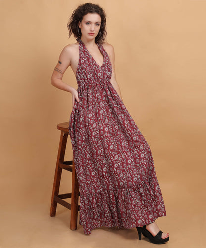 Bohemian Red Halter Maxi Dress