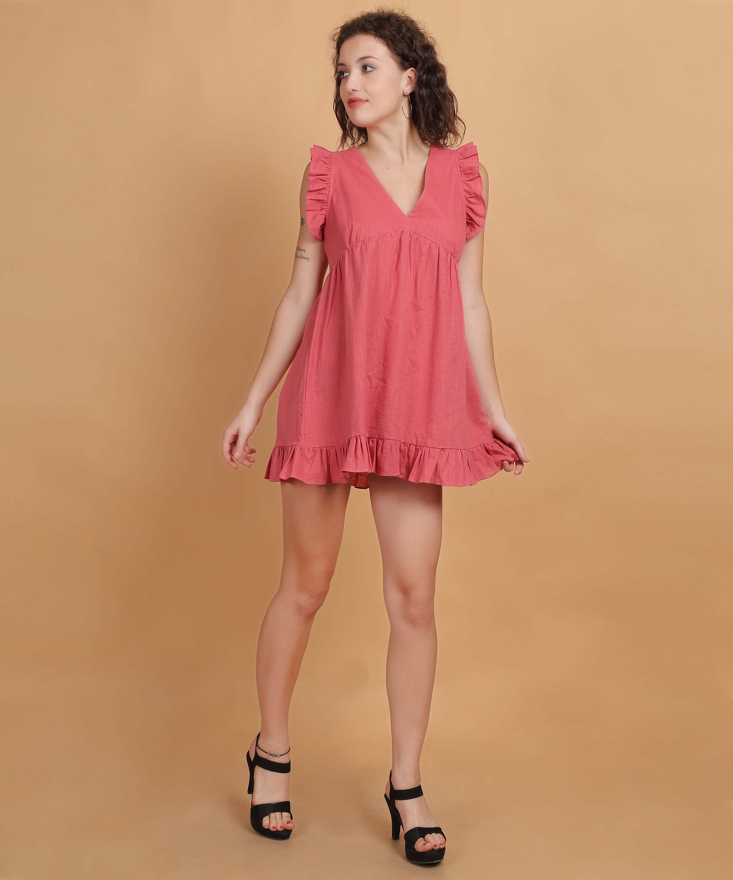 Coral Charm Ruffle Mini Dress