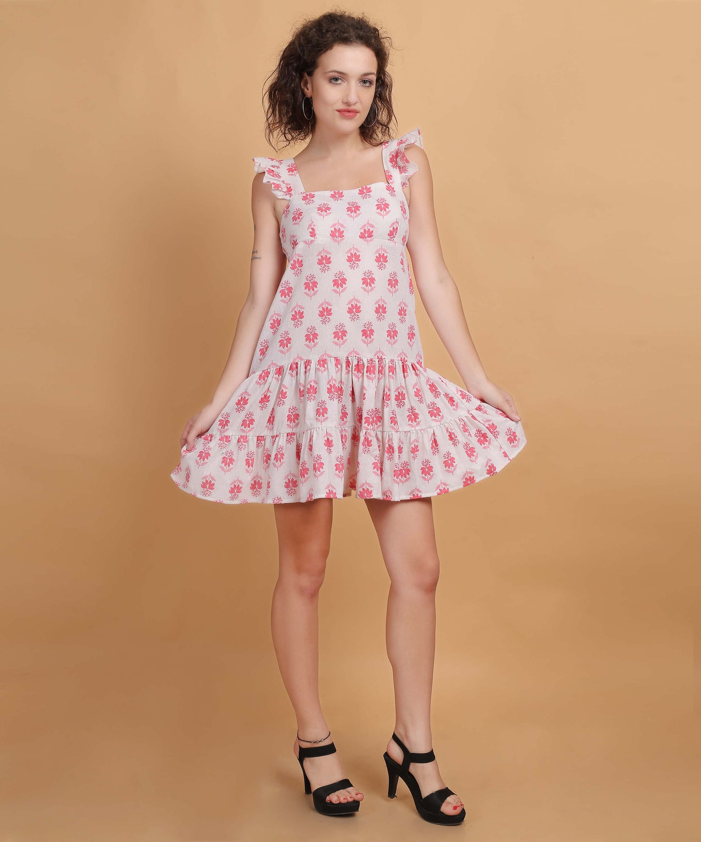 Pink Petal Ruffle-Sleeve Sundress