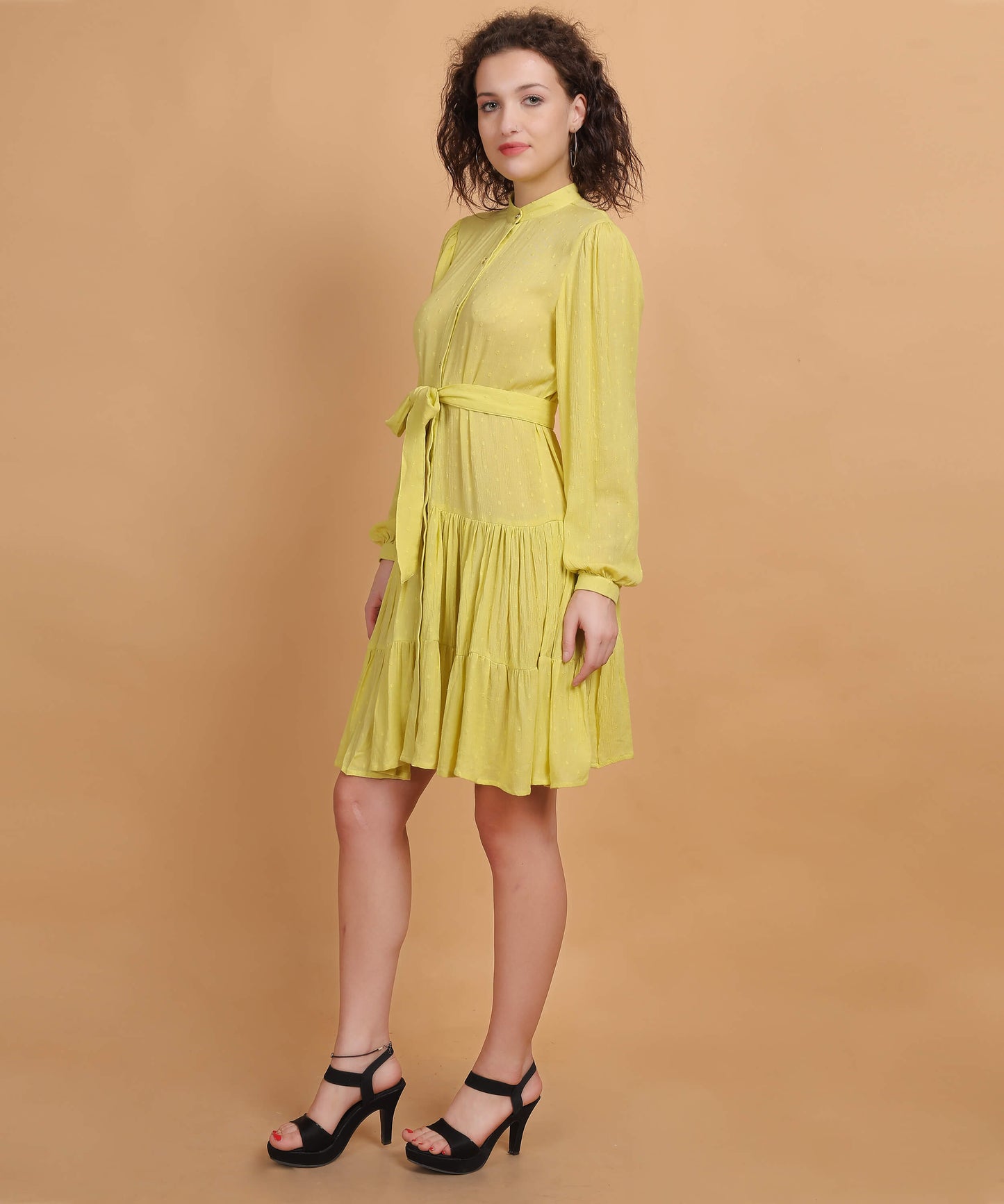 Women’s Rayon Dobby shirt above the knee dress With Belt