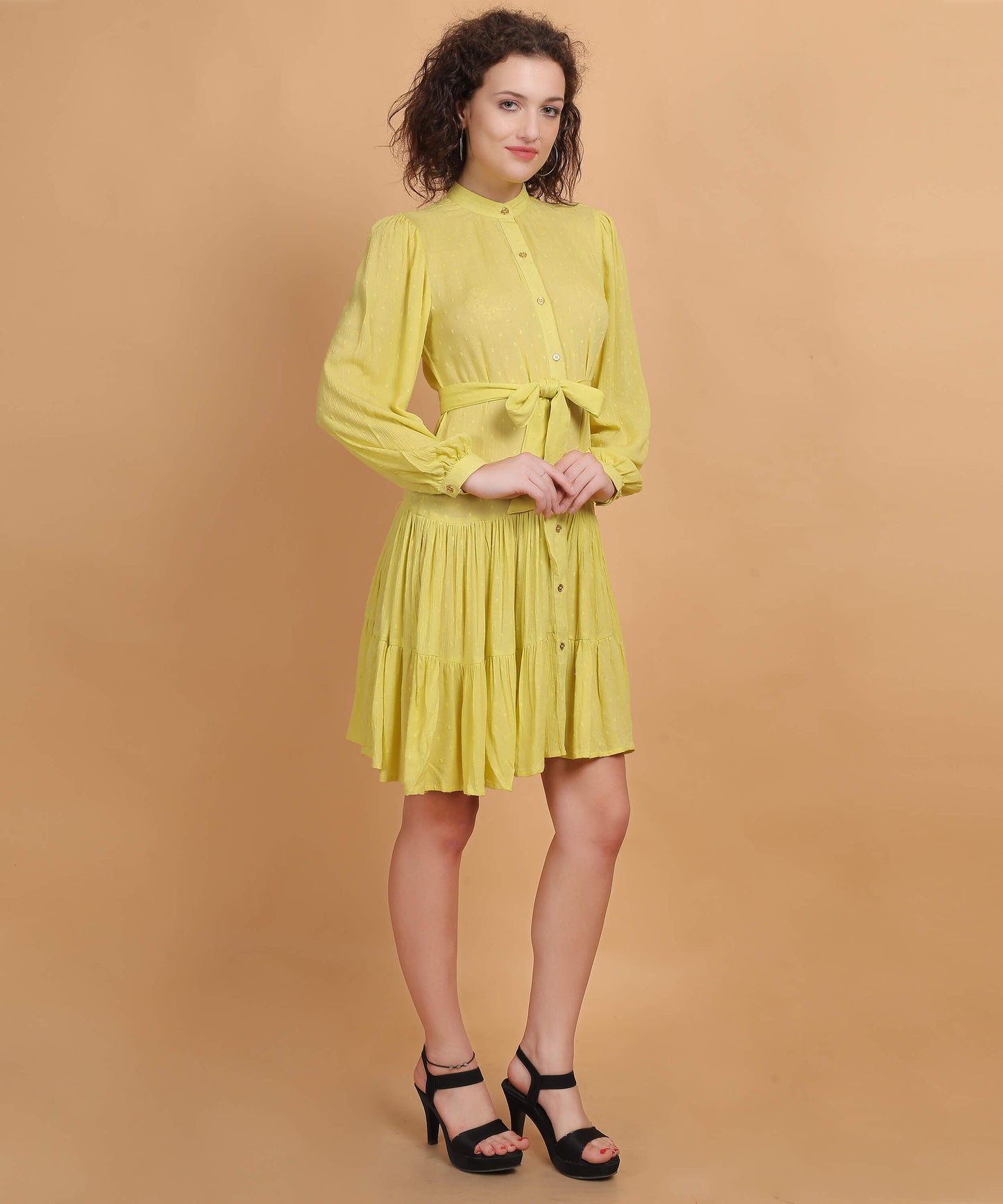Women’s Rayon Dobby shirt above the knee dress With Belt