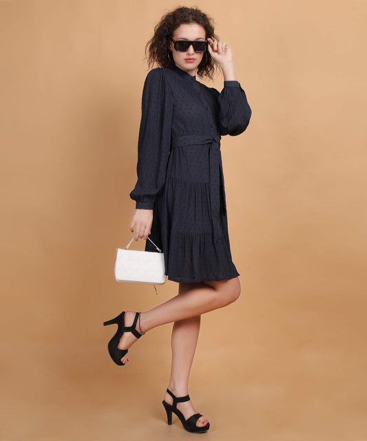 Women’s Rayon Dobby  shirt above the knee dress With Belt