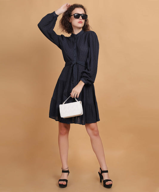 Women’s Rayon Dobby  shirt above the knee dress With Belt