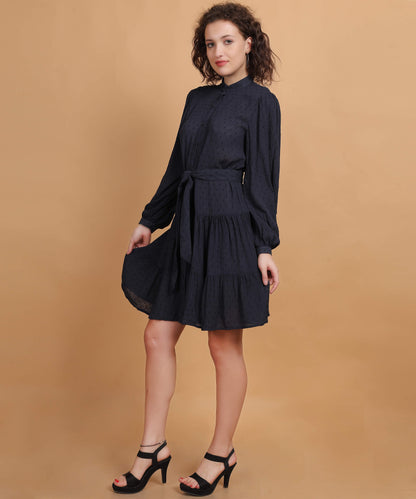 Women’s Rayon Dobby  shirt above the knee dress With Belt