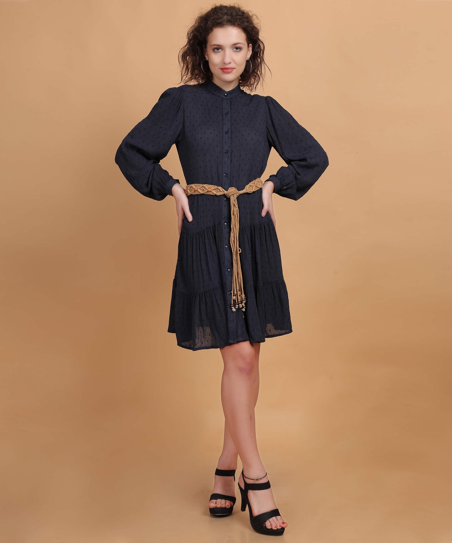 Women’s Rayon Dobby  shirt above the knee dress With Belt
