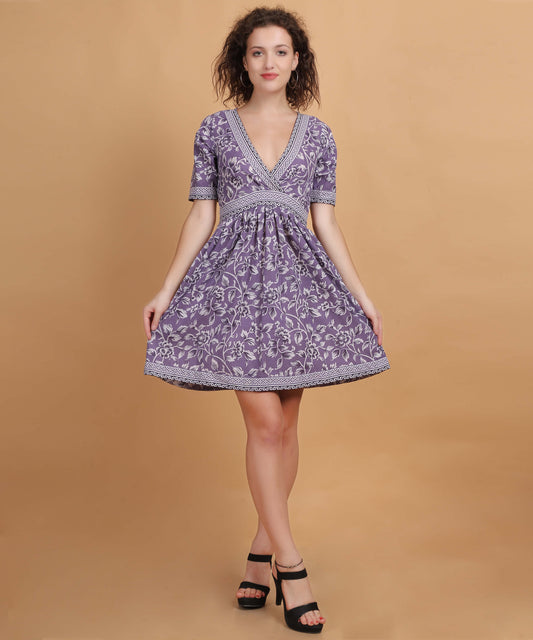 Floral Embroidered V-Neck Dress