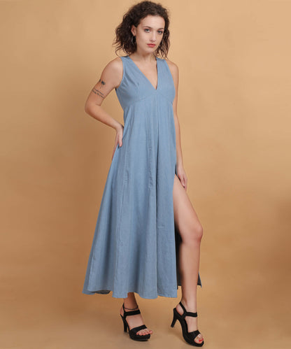 Blue Denim Sleeveless Maxi Dress
