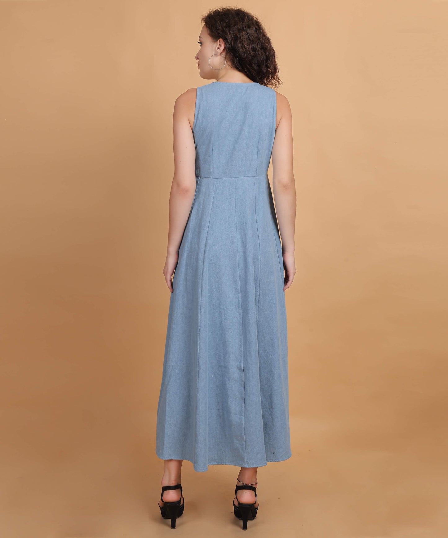 Blue Denim Sleeveless Maxi Dress