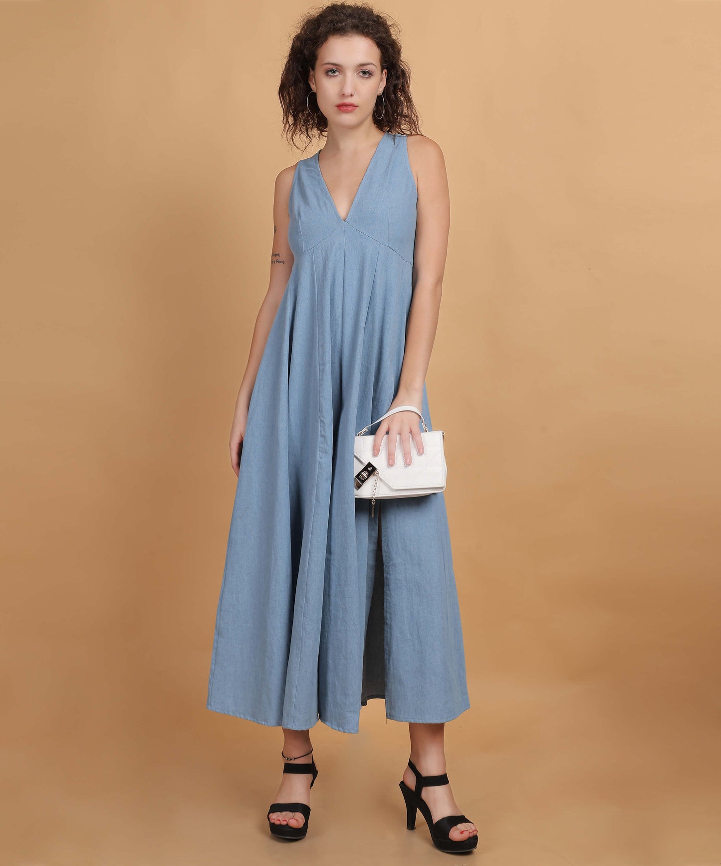 Blue Denim Sleeveless Maxi Dress