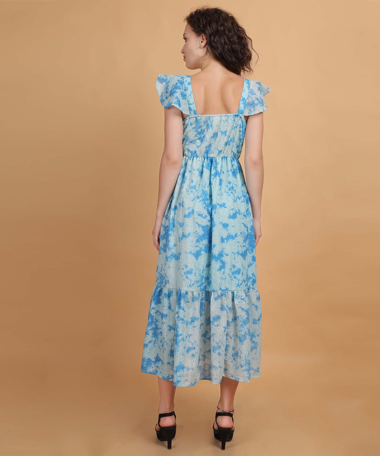 Blue schiffli Tiered Sleeveless Maxi Dress