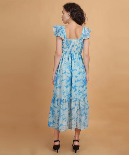 Blue schiffli Tiered Sleeveless Maxi Dress