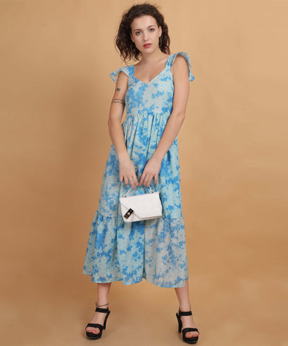 Blue schiffli Tiered Sleeveless Maxi Dress