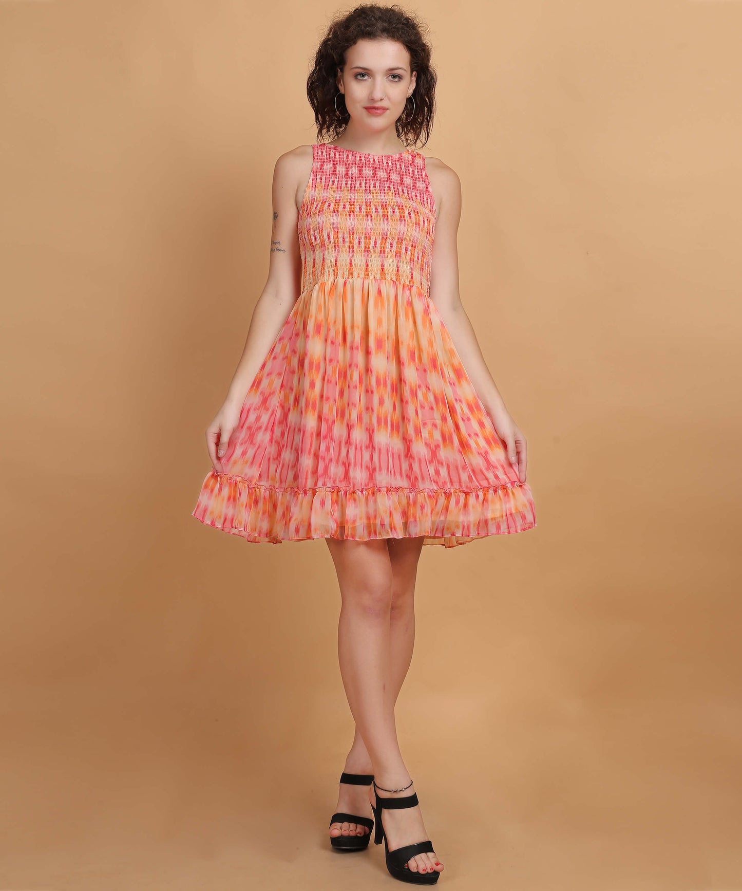 Vibrant Tie-Dye Smocked Sleeveless Dress
